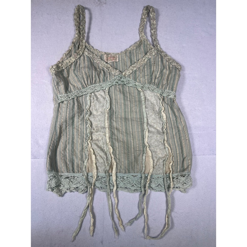 Mooni Crochet Lace Camisole Women Medium Green Striped Boho Good